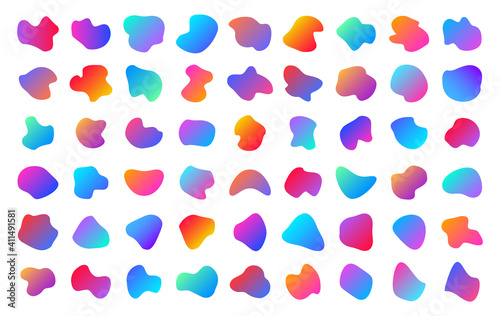 Gradient abstract liquid shapes set. Organic fluid elements. Dynamical futuristic shapes. Vector illustration.