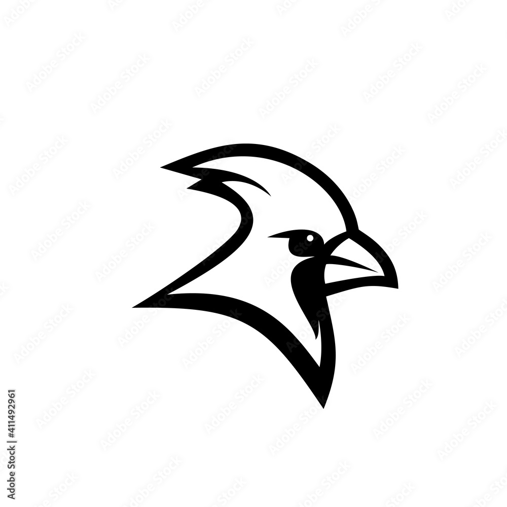 cardinal bird / blue jay black line outline logo icon design vector  ilustración de Stock