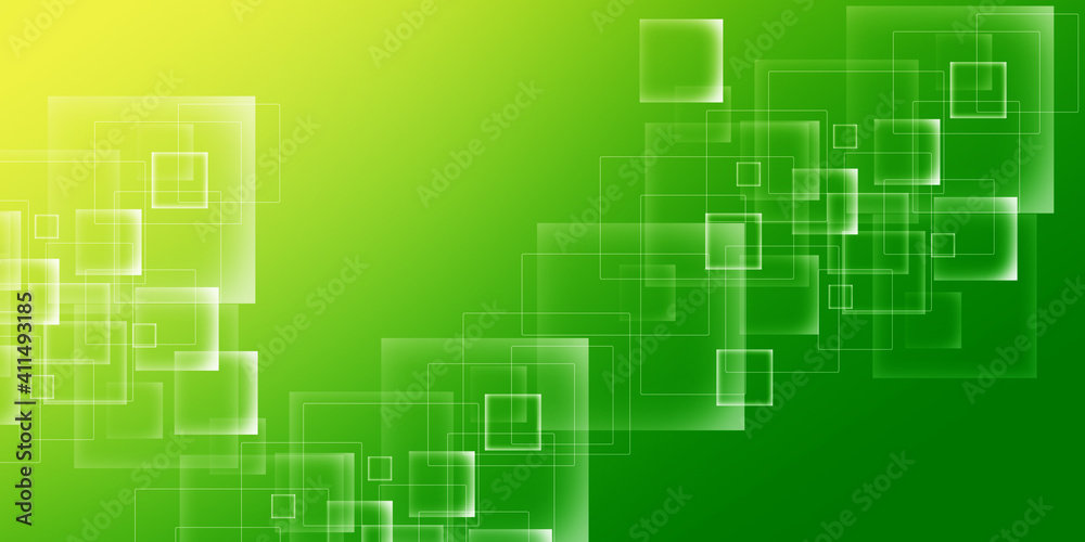 Abstract white and green geometric square shape overlapping layer background 