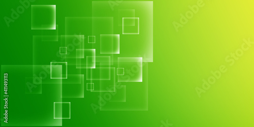 Abstract white and green geometric square shape overlapping layer background 