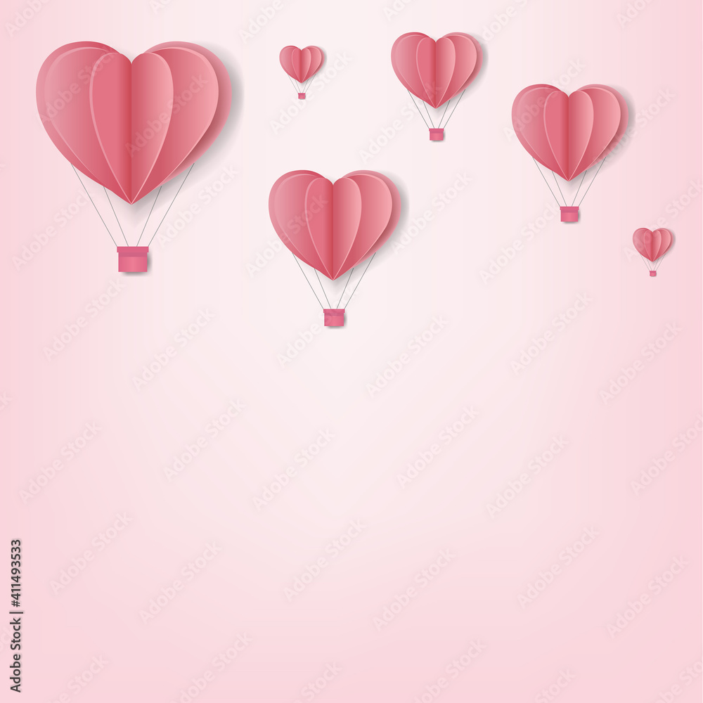 Paper Hearts With Cloud Pink Background Card With Gradient Mesh, Vector Illustration