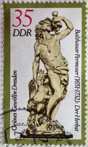 GERMANY, DDR - CIRCA 1984 : a postage stamp from Germany, GDR showing the Green Vault Dresden: Work of art: Autumn