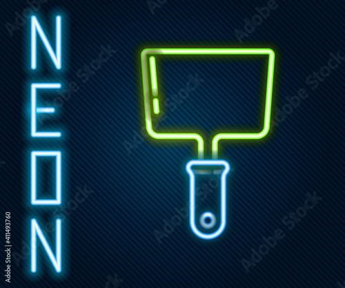 Glowing neon line Putty knife icon isolated on black background. Spatula repair tool. Spackling or paint instruments. Colorful outline concept. Vector Illustration.