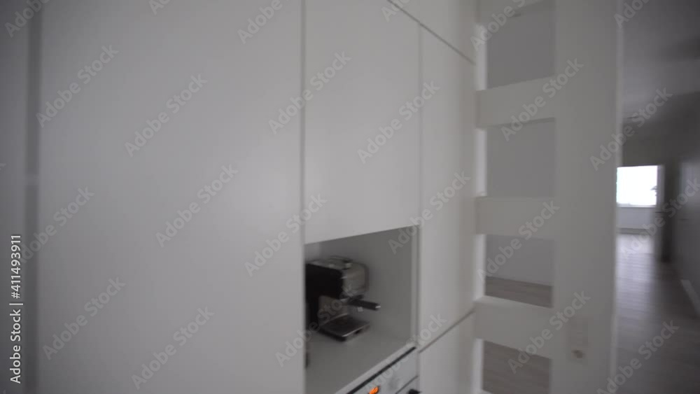 Overview on new luxury new kitchen in scandinavian style in apartment Overview on new luxury new kitchen in scandinavian style in apartment