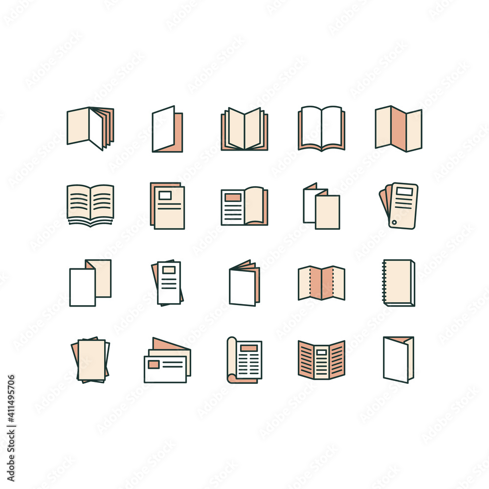Catalogue icons set. Outline set of catalogue vector icons for web