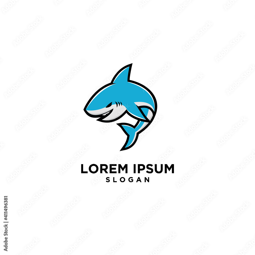 Obraz premium mascot angry blue shark sport game club team vector logo template illustration design