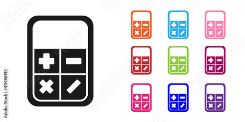 Black Calculator icon isolated on white background. Accounting symbol. Business calculations mathematics education and finance. Set icons colorful. Vector Illustration.