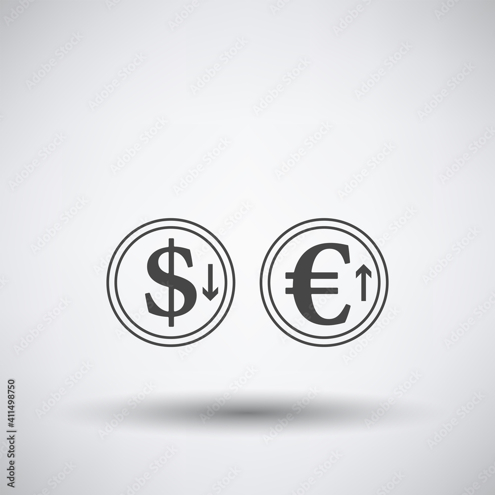 Falling Dollar And Growth Up Euro Coins Icon Falling Dollar And Growth Up Euro Coins Icon