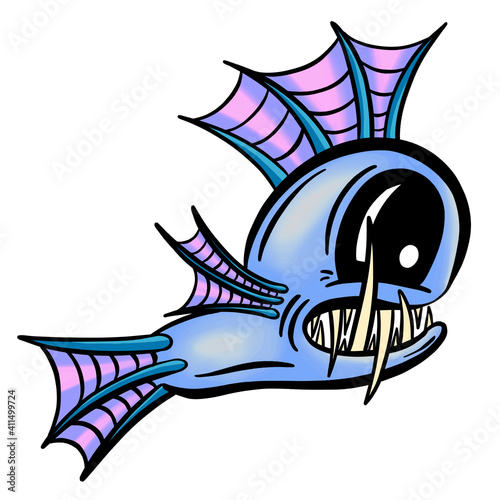 Colour Cartoon Anglerfish Fish Outline Illustration Vector