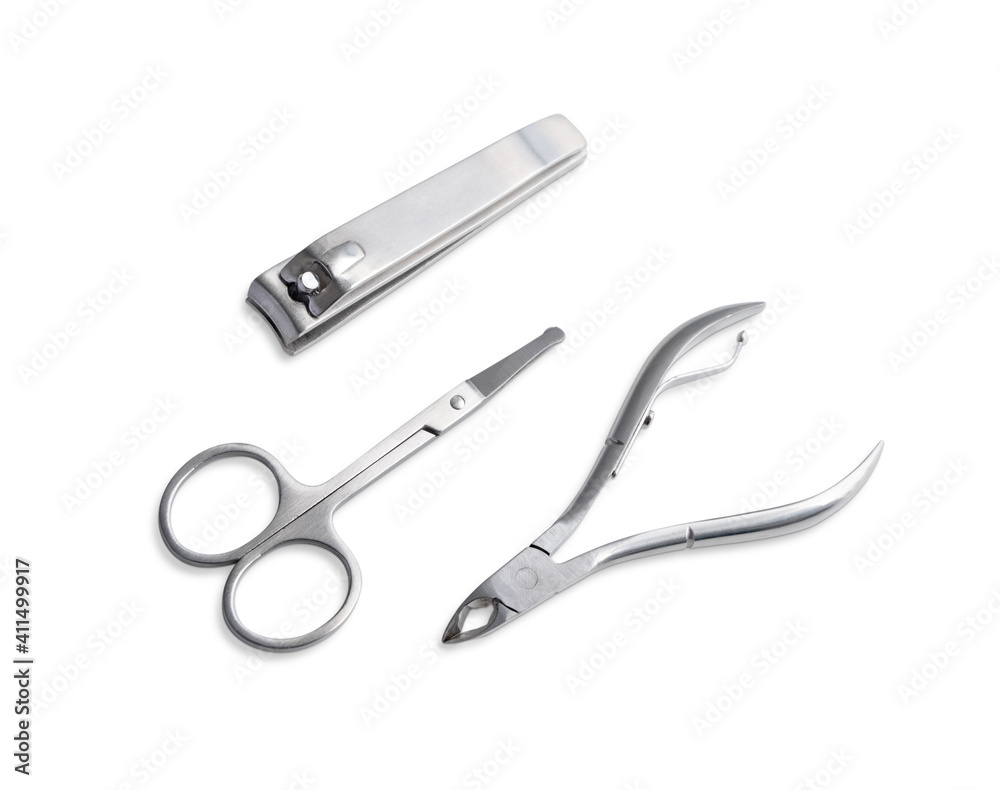 stainless steel Nail cilpper, Nail scissors isolated top view on pink background for beauty care concept stainless steel Nail cilpper, Nail scissors isolated top view on pink background for beauty care concept