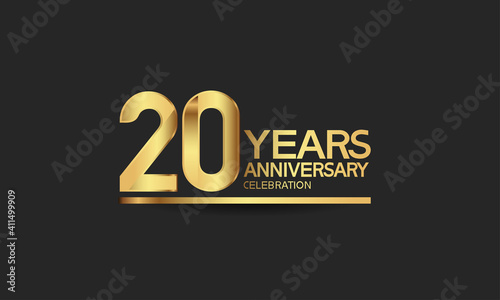 20 years anniversary celebration with elegant golden color isolated on black background can be use for special moment, party and invitation event