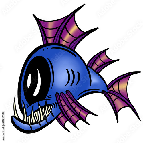 Colour Cartoon Anglerfish Fish Outline Illustration Vector