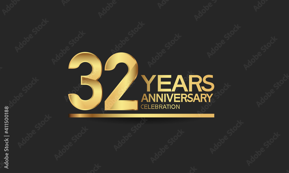 32 years anniversary celebration with elegant golden color isolated on black background can be use for special moment, party and invitation event 32 years anniversary celebration with elegant golden color isolated on black background can be use for special moment, party and invitation event
