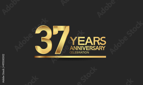 37 years anniversary celebration with elegant golden color isolated on black background can be use for special moment, party and invitation event