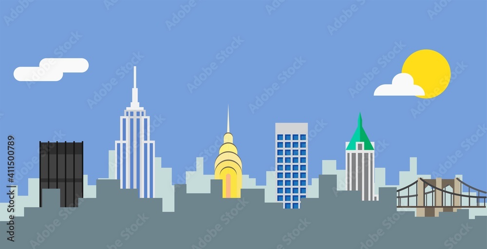 New York City highrise skyline simplicity flat design.