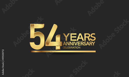 54 years anniversary celebration with elegant golden color isolated on black background can be use for special moment, party and invitation event