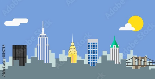 New York City highrise skyline simplicity flat design.