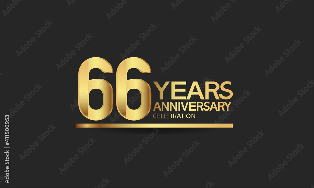 Obraz premium 66 years anniversary celebration with elegant golden color isolated on black background can be use for special moment, party and invitation event