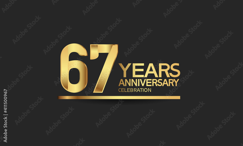 Obraz premium 67 years anniversary celebration with elegant golden color isolated on black background can be use for special moment, party and invitation event