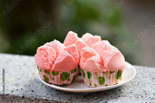 strawberry cup cake on table