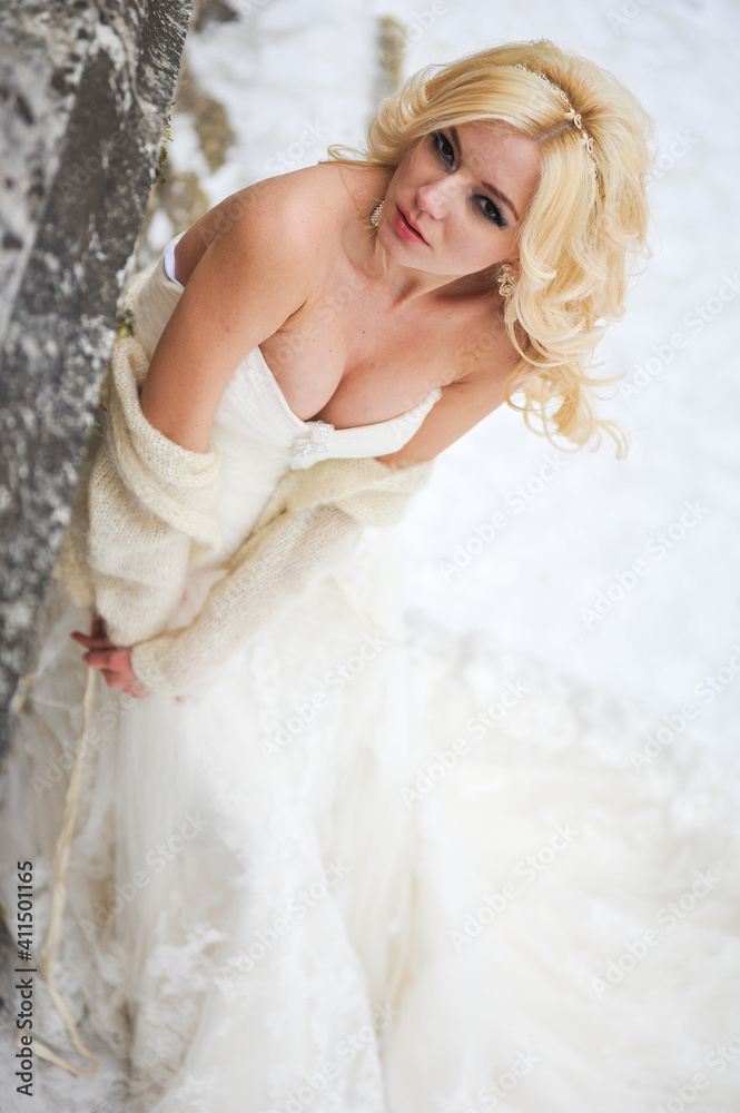 Beautiful bride outdoors on winter day Beautiful bride outdoors on winter day