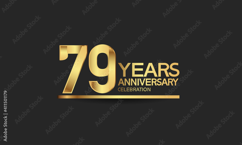 79 years anniversary celebration with elegant golden color isolated on black background can be use for special moment, party and invitation event