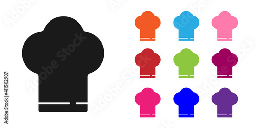 Black Chef hat icon isolated on white background. Cooking symbol. Cooks hat. Set icons colorful. Vector.