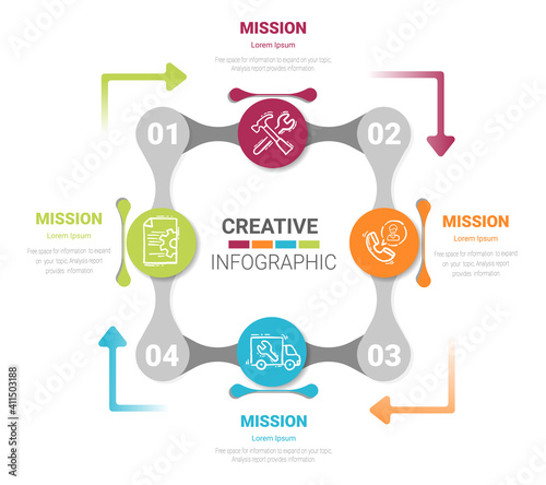 Infographics cycle diagram, presentation and round chart. Business concept with 4 equal options, parts, steps or processes. Startup layout for your project.