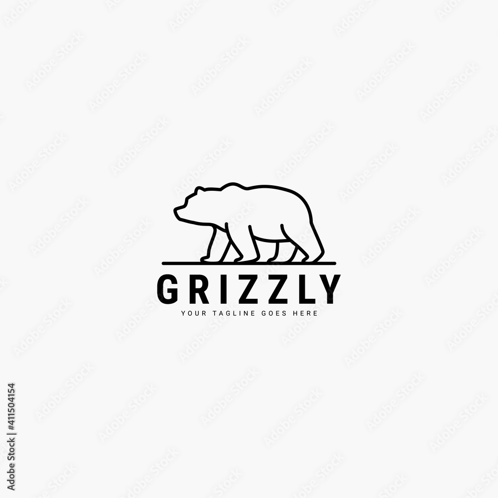 Grizzly bear line art minimalist logo vector illustration design