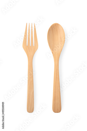 Top view spoon and fork isolated on white background.