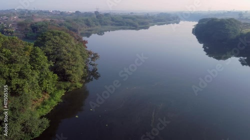 Aerial footage of scene at the confluence of rivers BhimaBhama and Indrayni at Tulapur near Pune India. photo