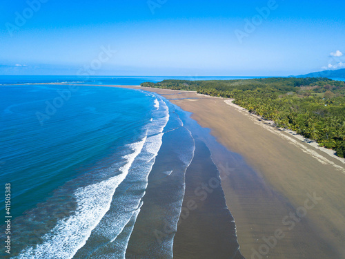 Aerial view of the Whale's Tail at the Marino Ballena National Park in Uvita, Costa Rica. Beach is in the shape of a whale tail