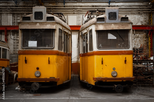 old trams in an abandoned in station