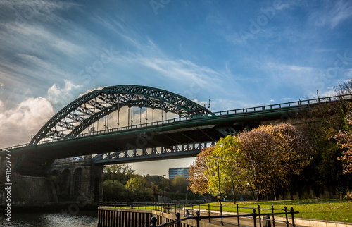 The Wearmouth bridge and the Monkwearmouth rail bridges sit side by side across the river Wear, Sunderland photo