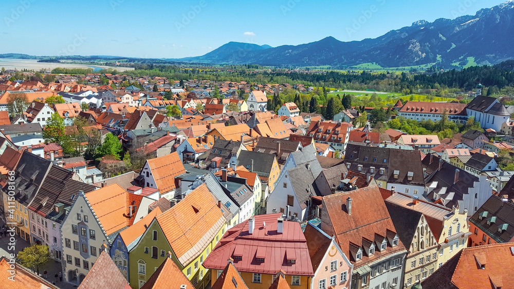 Beautiful panorama of the city of Fussen. Bavaria, Germany