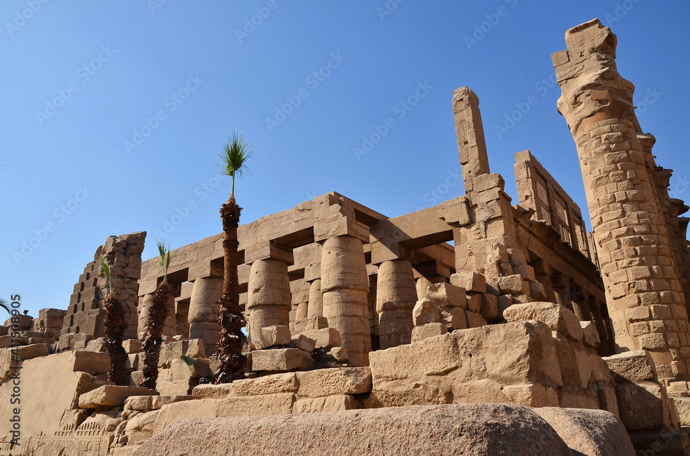 Columns and walls of Karnak Temple in Luxor, Egypt