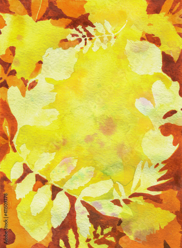 Wreath of autumn leaves in warm colors for design