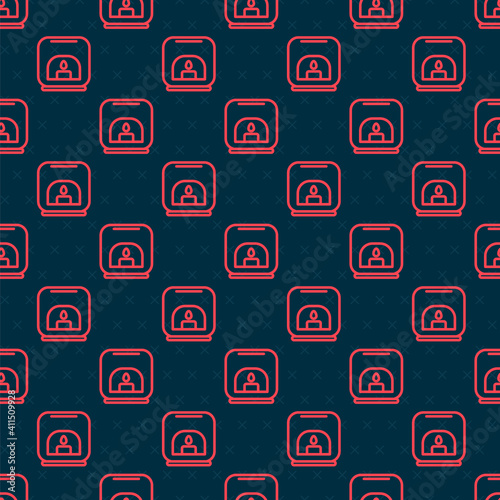 Red line Aroma lamp icon isolated seamless pattern on black background. Vector Illustration.