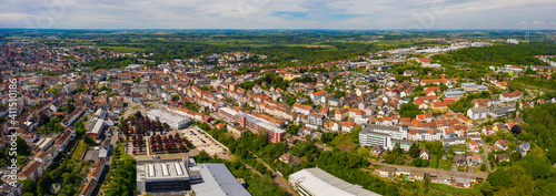 Aerial view around the city Pirmasens in Germany on a sunny spring day