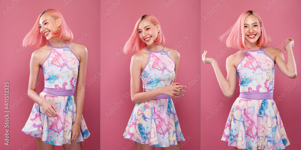 Asian Woman half body portrait turn rear side back view turn 360 pink Asian Woman half body portrait turn rear side back view turn 360 pink