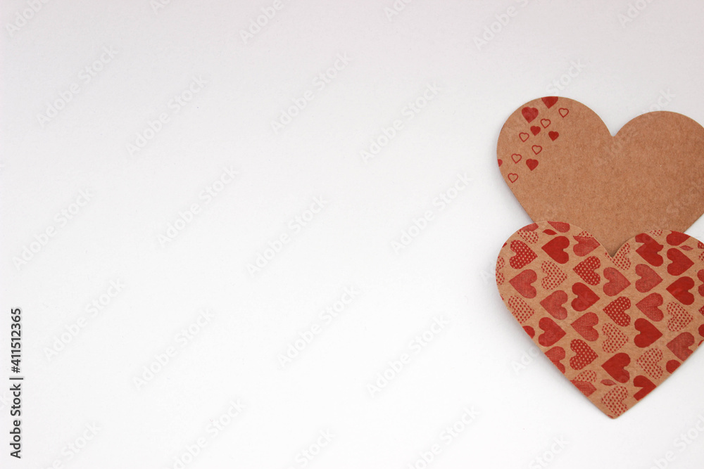 concept heart cards on white background, copy space for your text. concept heart cards on white background, copy space for your text.