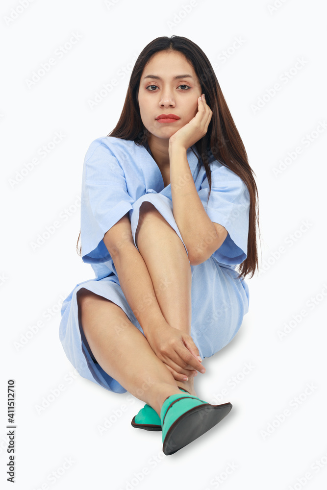 Portrait of a beautiful young patient woman isolated on white background. Health care and medical concept. Portrait of a beautiful young patient woman isolated on white background. Health care and medical concept.