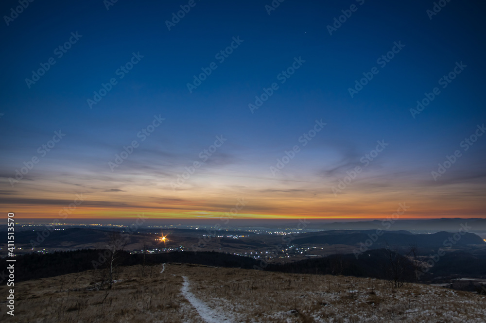 Dawn in winter in the Carpathian mountains Dawn in winter in the Carpathian mountains