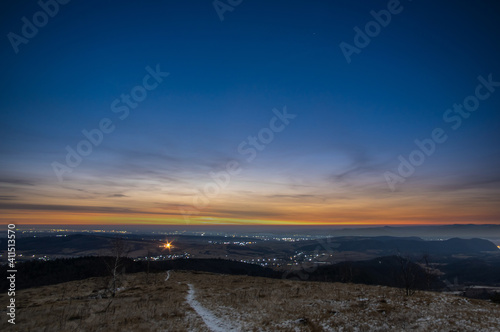 Dawn in winter in the Carpathian mountains