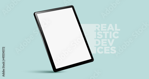 Realistic vertical black tablet pc pad computer mockups vector EPS. photo