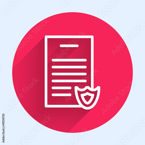 White line Firearms license certificate icon isolated with long shadow. Weapon permit. Red circle button. Vector.