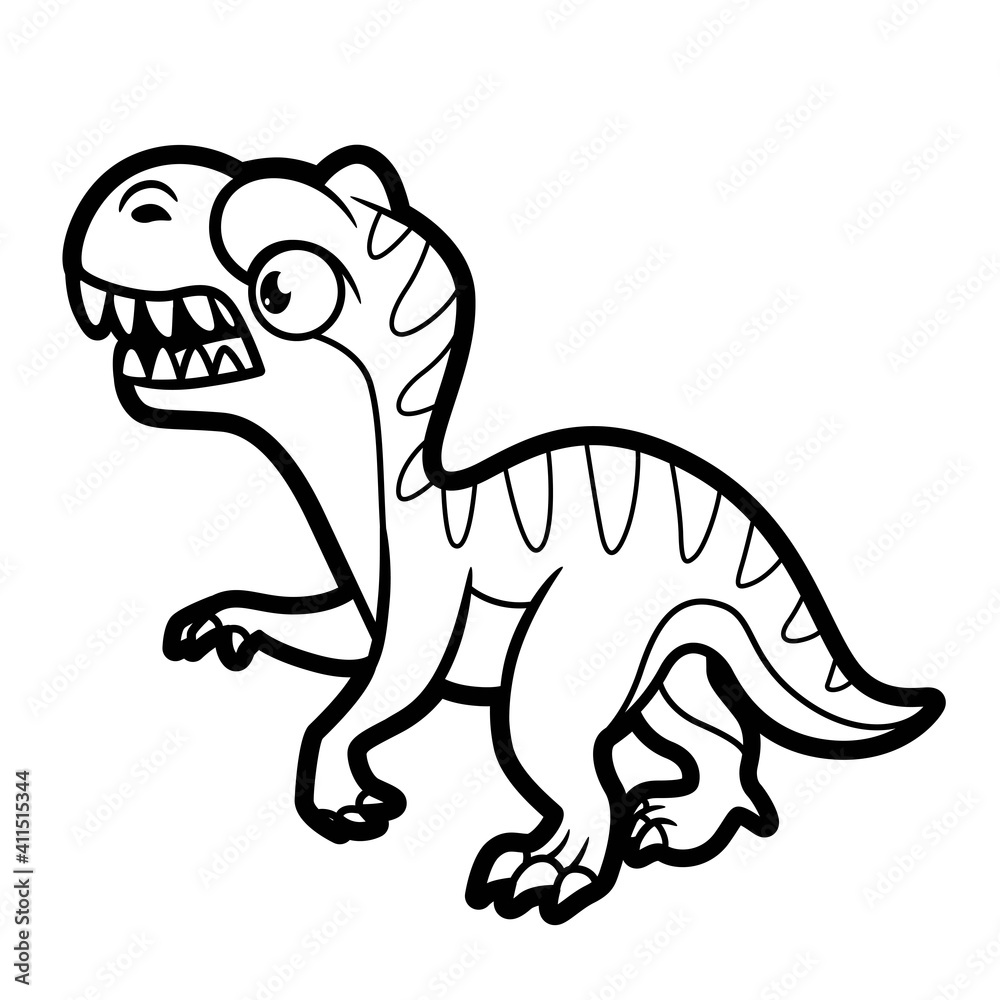 Fototapeta premium Cute cartoon tyrannosaurus outline for coloring on a white background