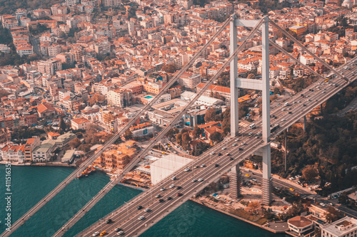 Canvas Print Aerial view of Istanbul Bosporus and bridge