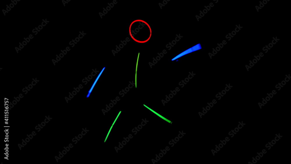 Multi-colored neon man dancing in the dark. Neon stick suit Multi-colored neon man dancing in the dark. Neon stick suit