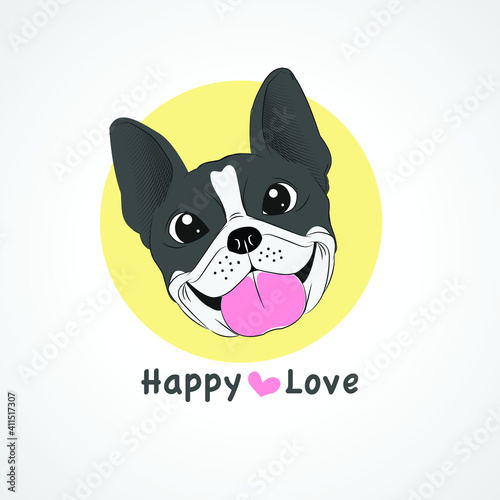 Fun Smiley boston terrier dog logo vector.